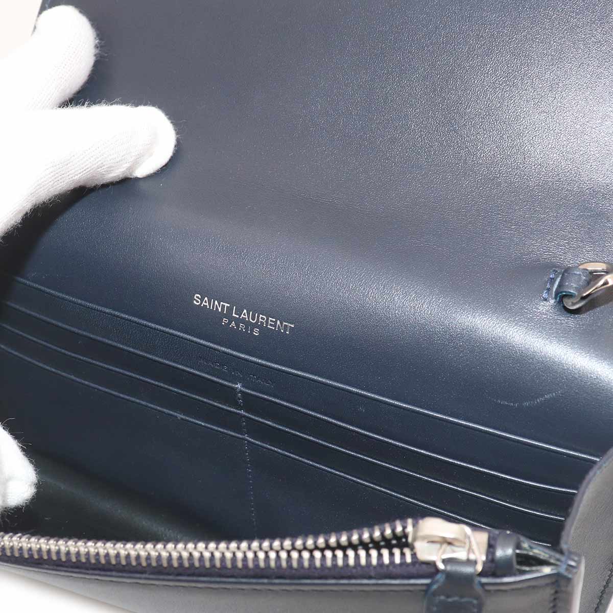 Kate Chain Long Wallet Leather Navy 452159