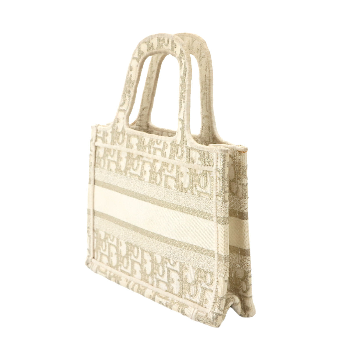 Oblique Book Tote Mini Bag Canvas Gold White