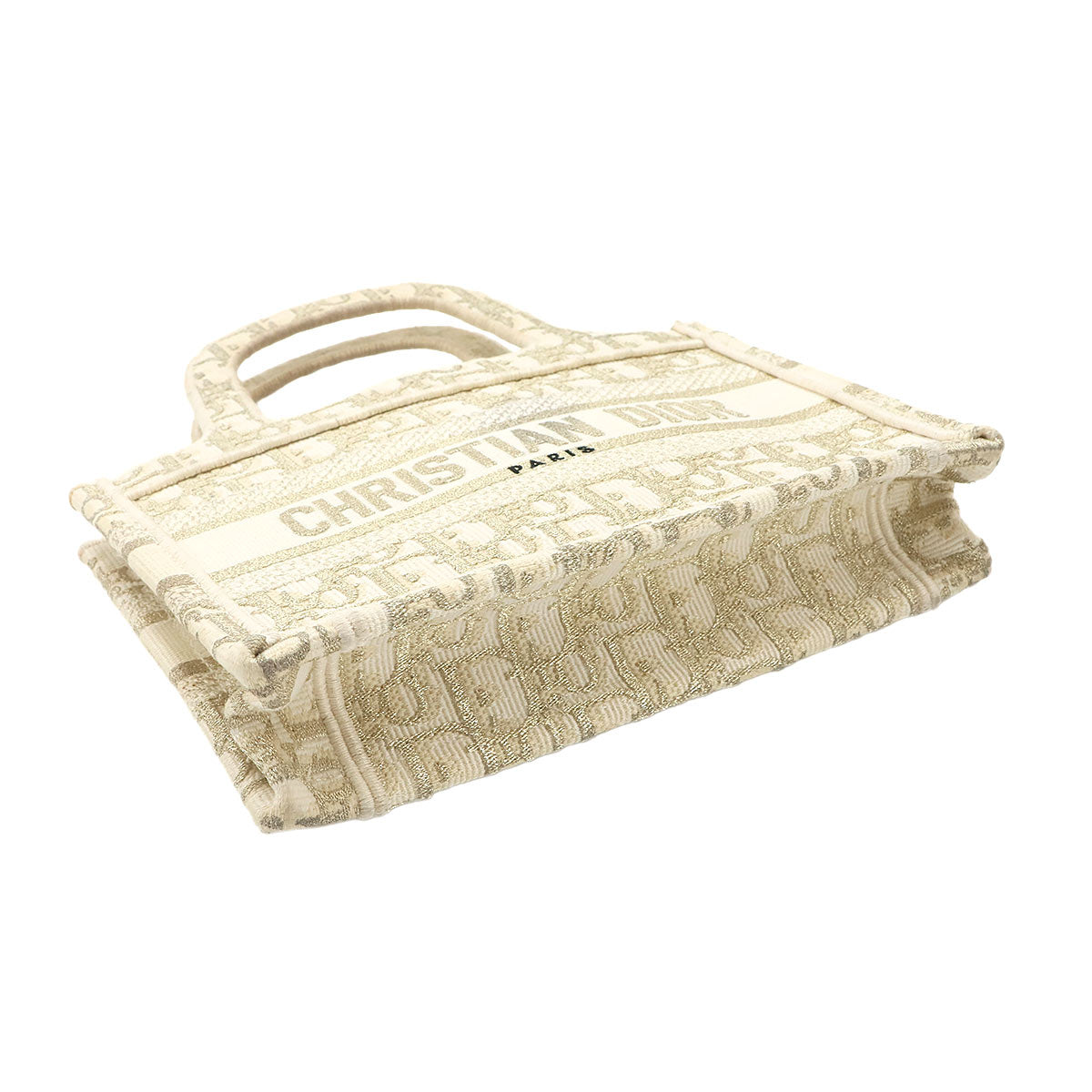 Oblique Book Tote Mini Bag Canvas Gold White