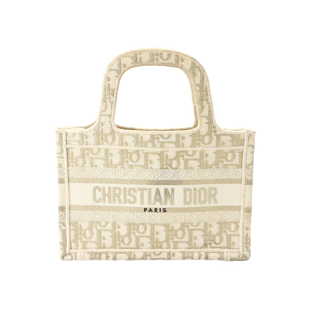 Oblique Book Tote Mini Bag Canvas Gold White