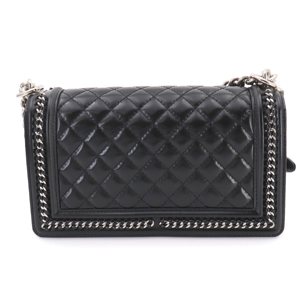 BOY CHANEL Chain Shoulder Bag Leather Black Purse
