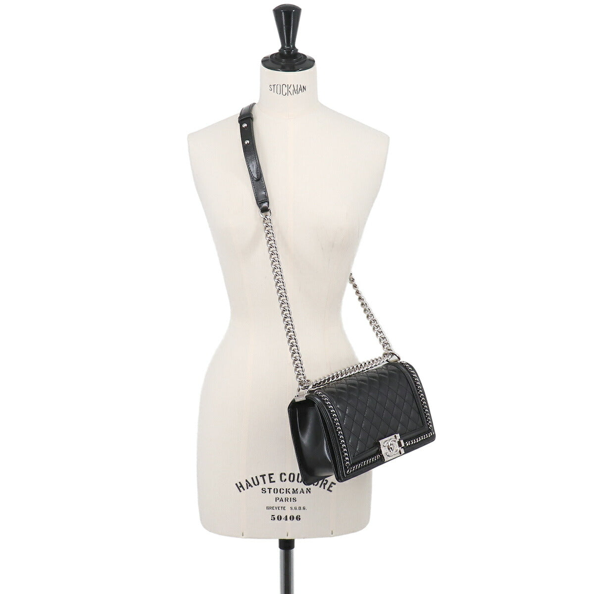 BOY CHANEL Chain Shoulder Bag Leather Black Purse