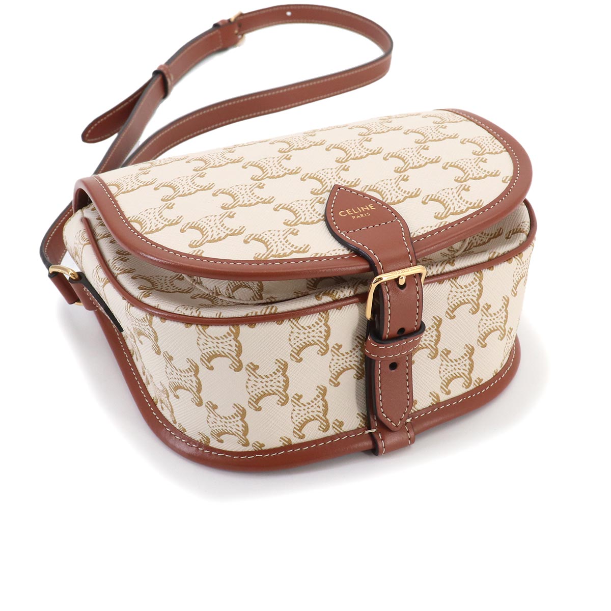 Triomphe Medium Folco Shoulder Bag PVC Leather White 191502