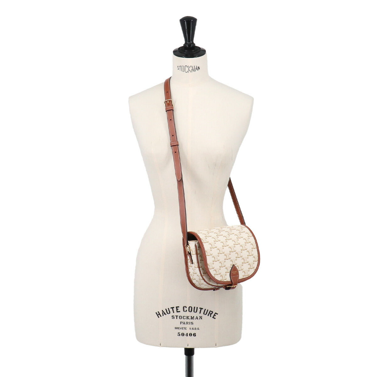 Triomphe Medium Folco Shoulder Bag PVC Leather White 191502