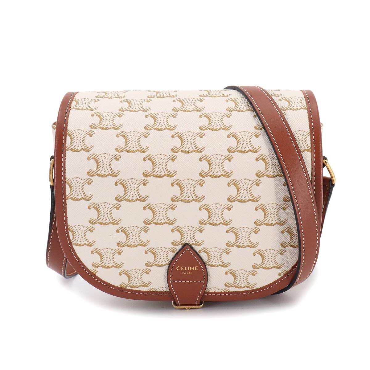 Triomphe Medium Folco Shoulder Bag PVC Leather White 191502