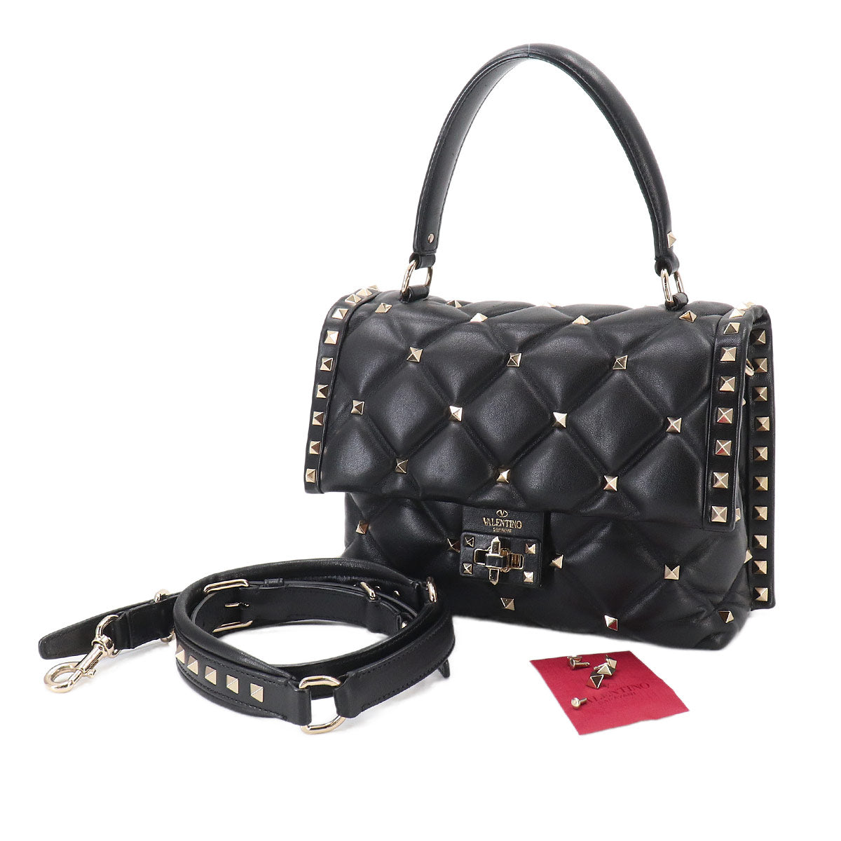 Candy Studs Hand Shoulder Bag Leather Black