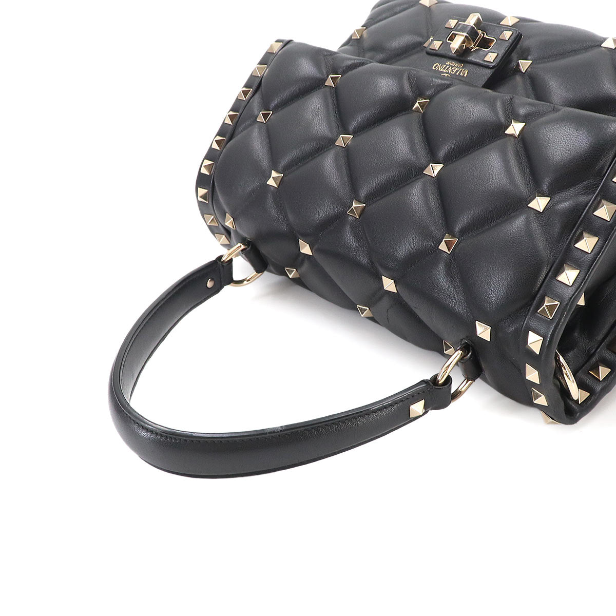 Candy Studs Hand Shoulder Bag Leather Black