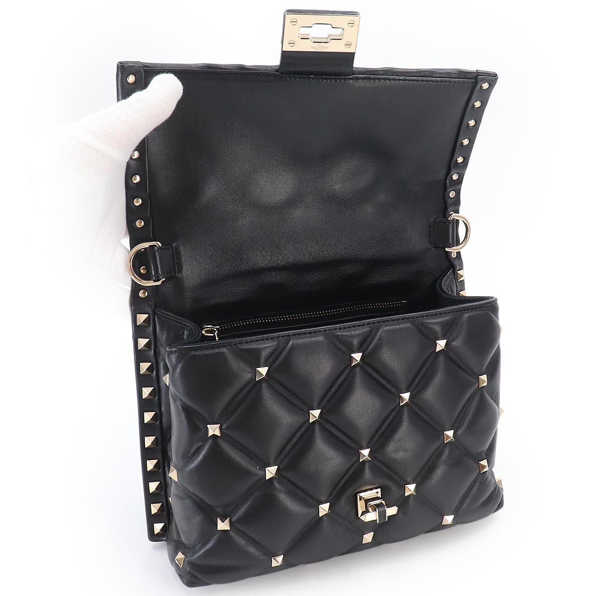 Candy Studs Hand Shoulder Bag Leather Black