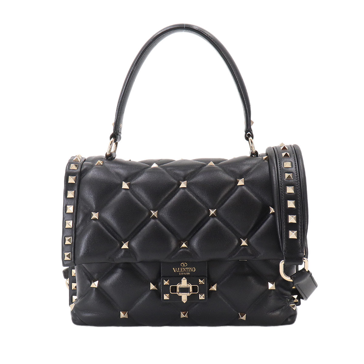 Candy Studs Hand Shoulder Bag Leather Black
