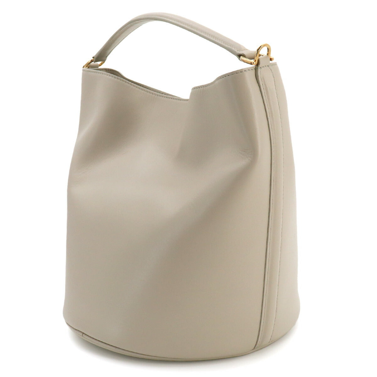 Bucket 16 2way Hand Shoulder Bag Leather Light Gray