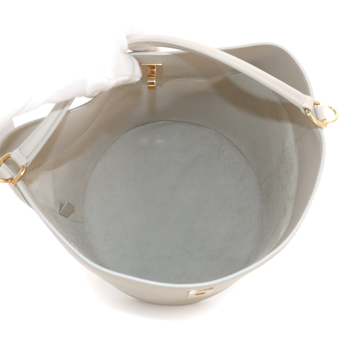 Bucket 16 2way Hand Shoulder Bag Leather Light Gray