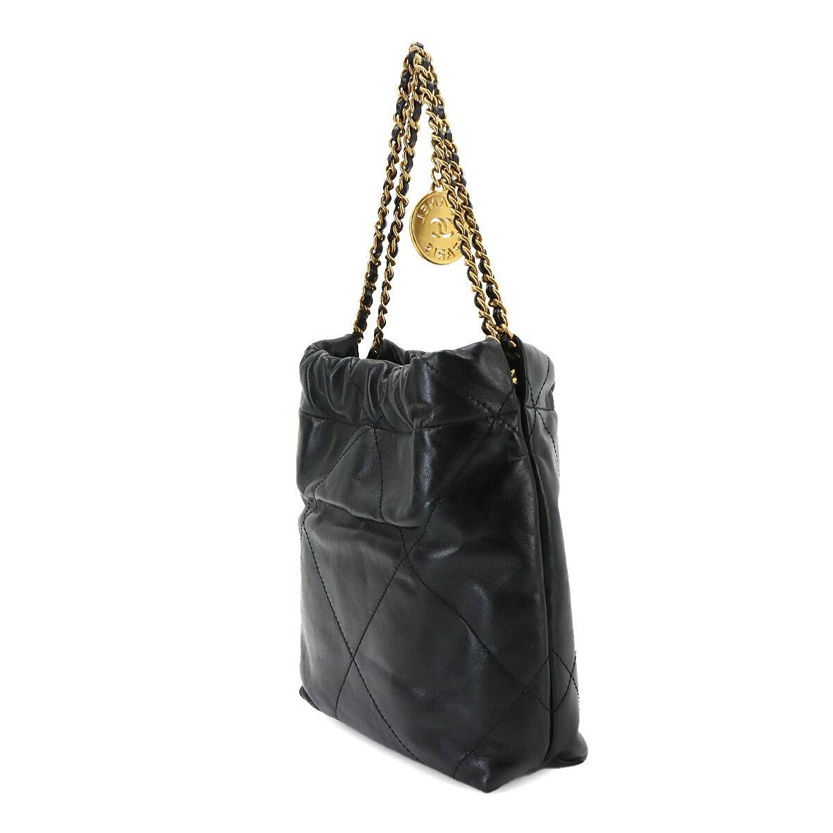 CHANEL 22 Mini Chain Hand Shoulder Bag Leather Black AS3980 Purse