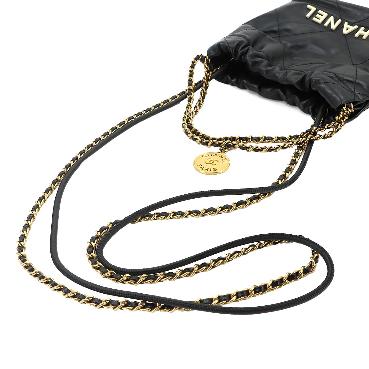 CHANEL 22 Mini Chain Hand Shoulder Bag Leather Black AS3980 Purse