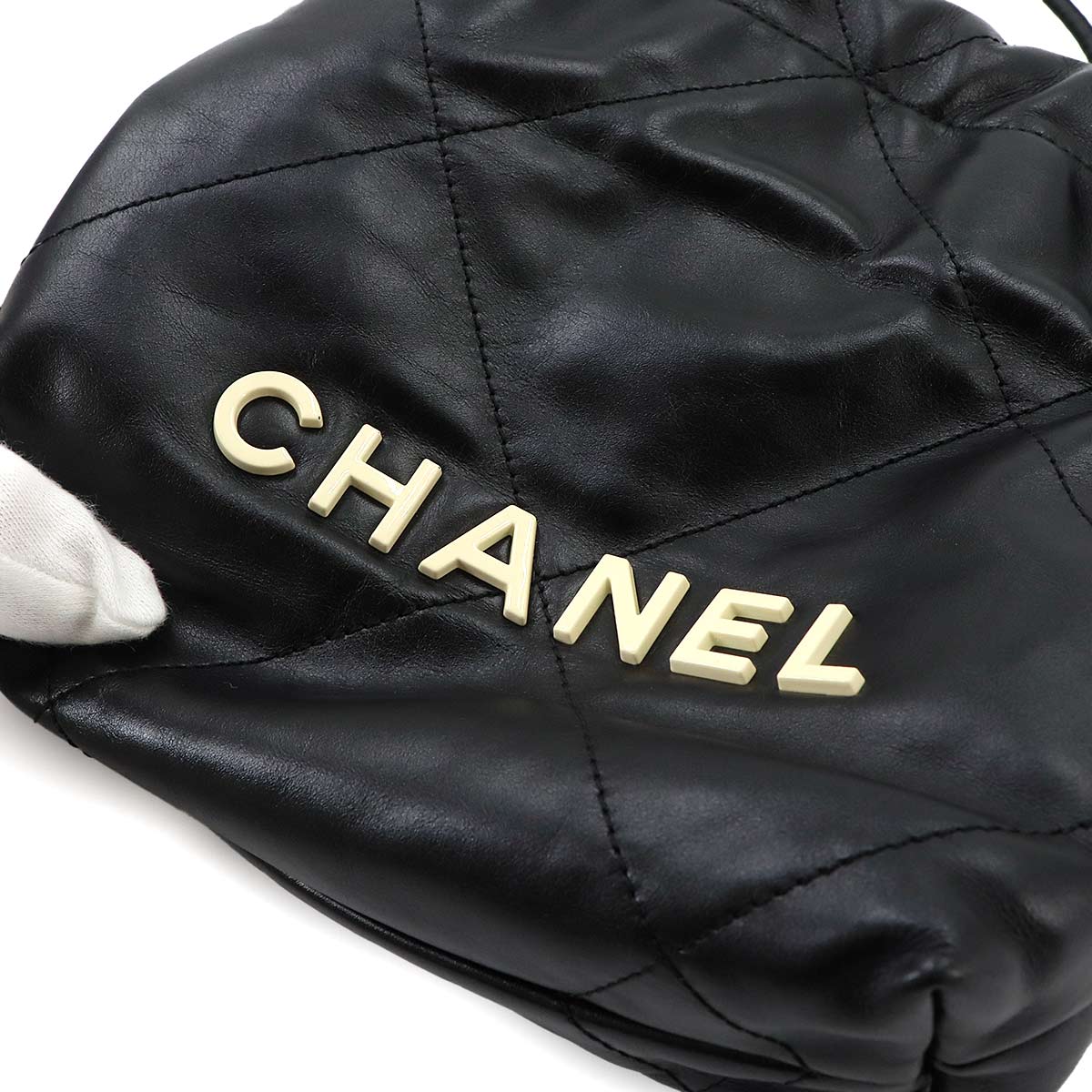CHANEL 22 Mini Chain Hand Shoulder Bag Leather Black AS3980 Purse