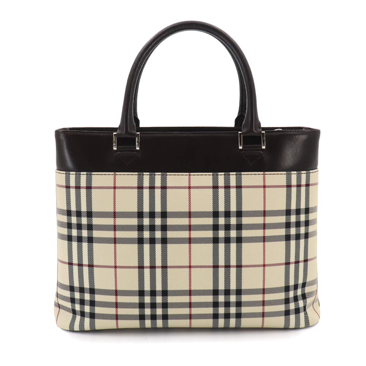 Plaid Tote Bag Canvas Leather Beige Brown Purse