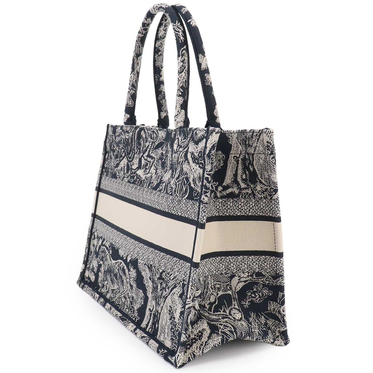 Reverse Toile De Jouy Book Tote Medium Bag Canvas Navy