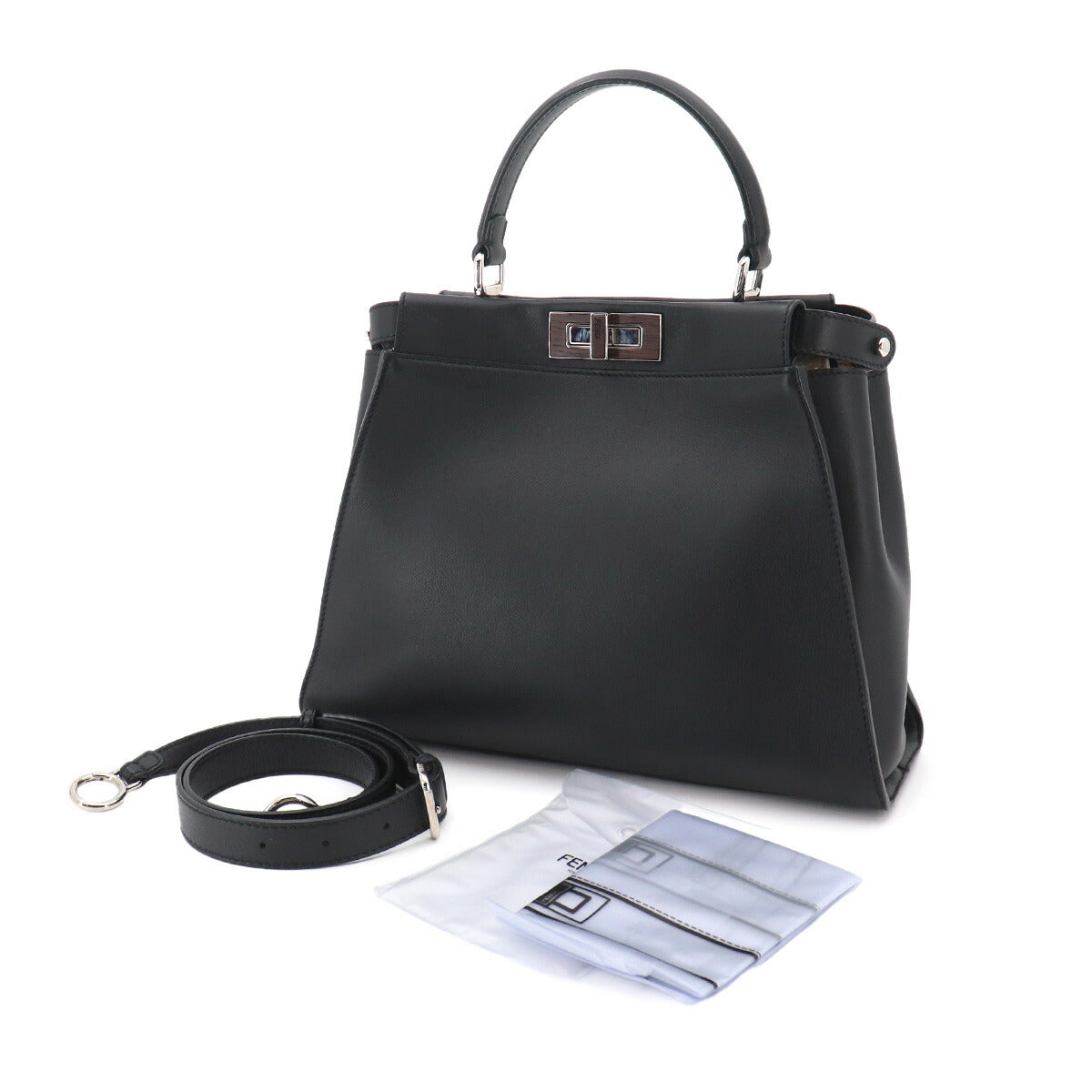 Peekaboo Regular 2way Hand Bag Leather Black 8BN290