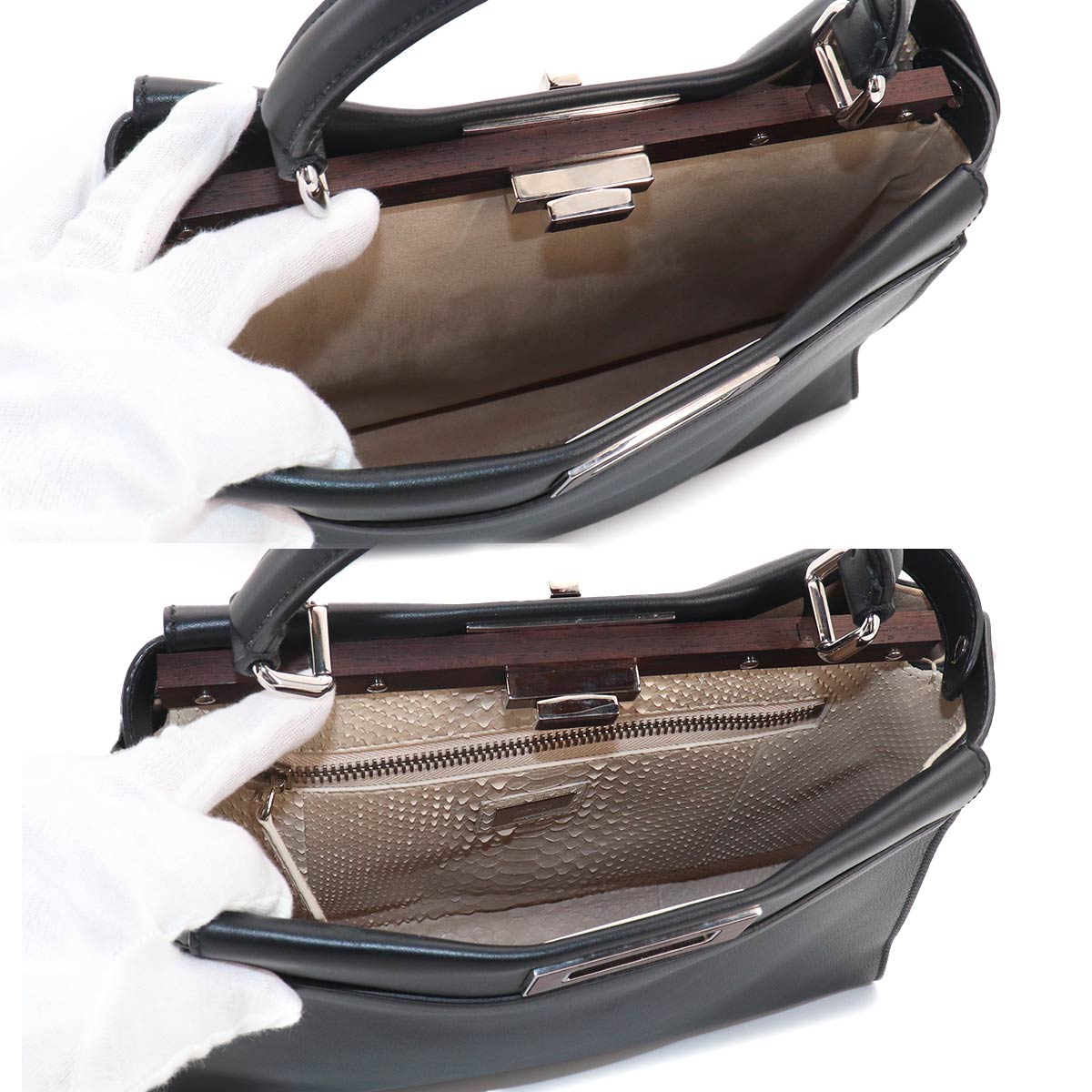 Peekaboo Regular 2way Hand Bag Leather Black 8BN290