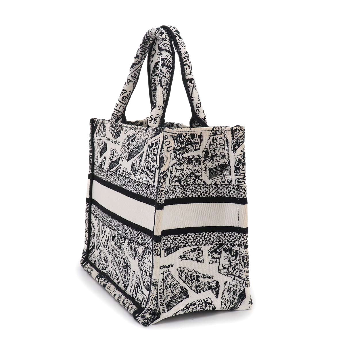 Plan de Paris Book Tote Bag Small Canvas White Black