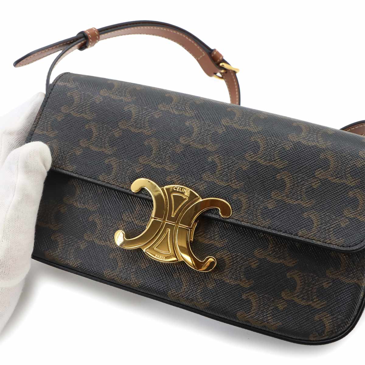 Triomphe Claude Shoulder Bag PVC Leather Black Brown 194142