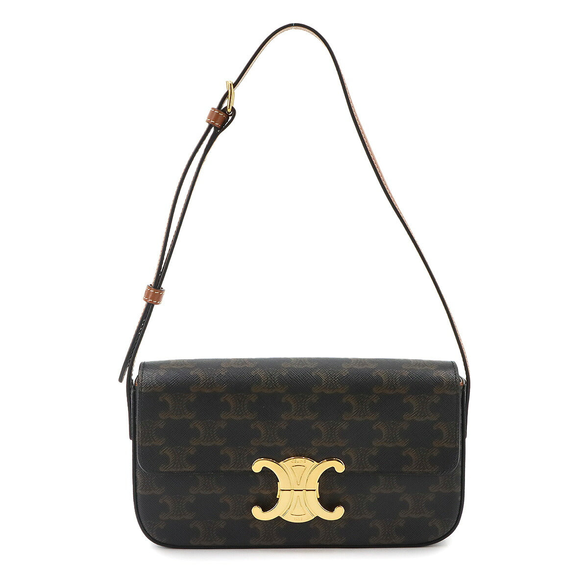 Triomphe Claude Shoulder Bag PVC Leather Black Brown 194142