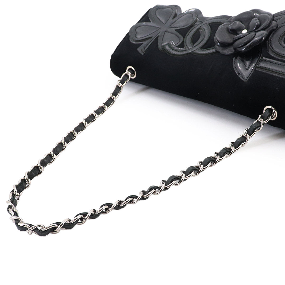Icon Chain Shoulder Bag Velour Leather Black Vintage