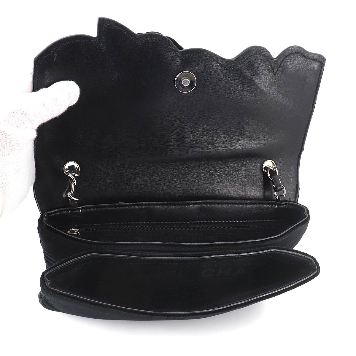 Icon Chain Shoulder Bag Velour Leather Black Vintage