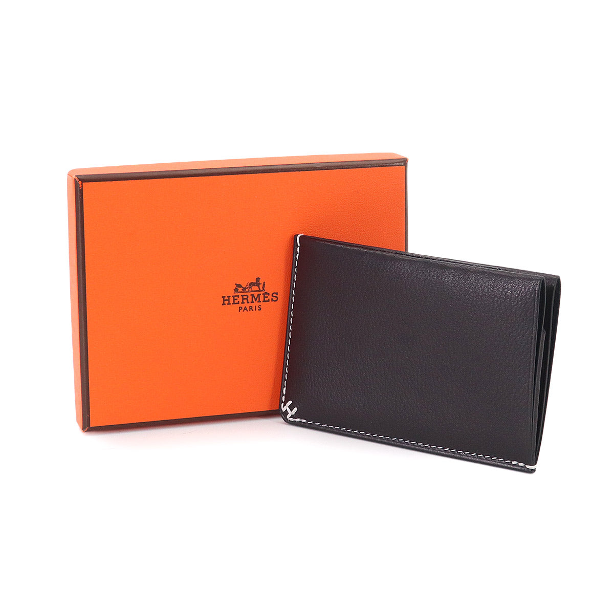 H Sellier Card Case Evercolor Bleu Indigo Evergrain