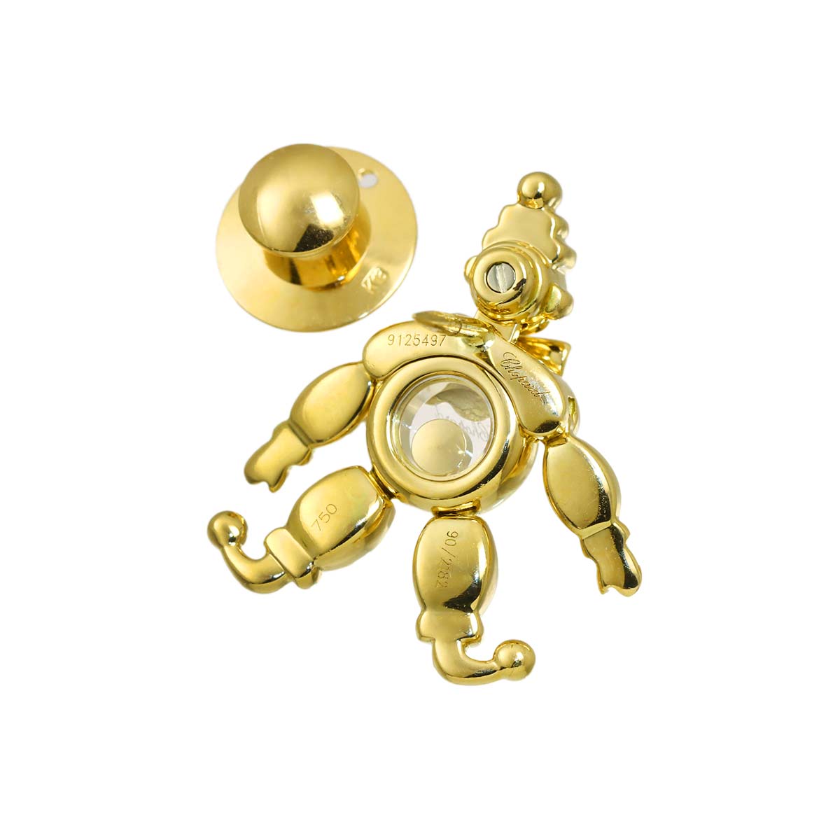 Happy Diamond Clown Pin Brooch 18K Yellow Gold 750