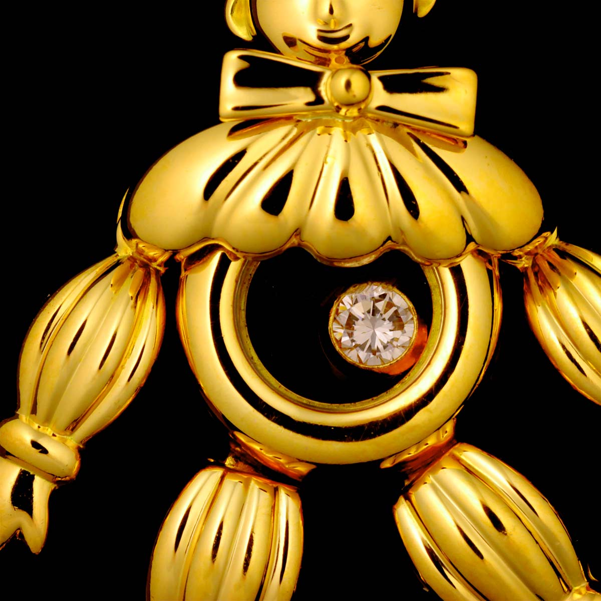 Happy Diamond Clown Pin Brooch 18K Yellow Gold 750