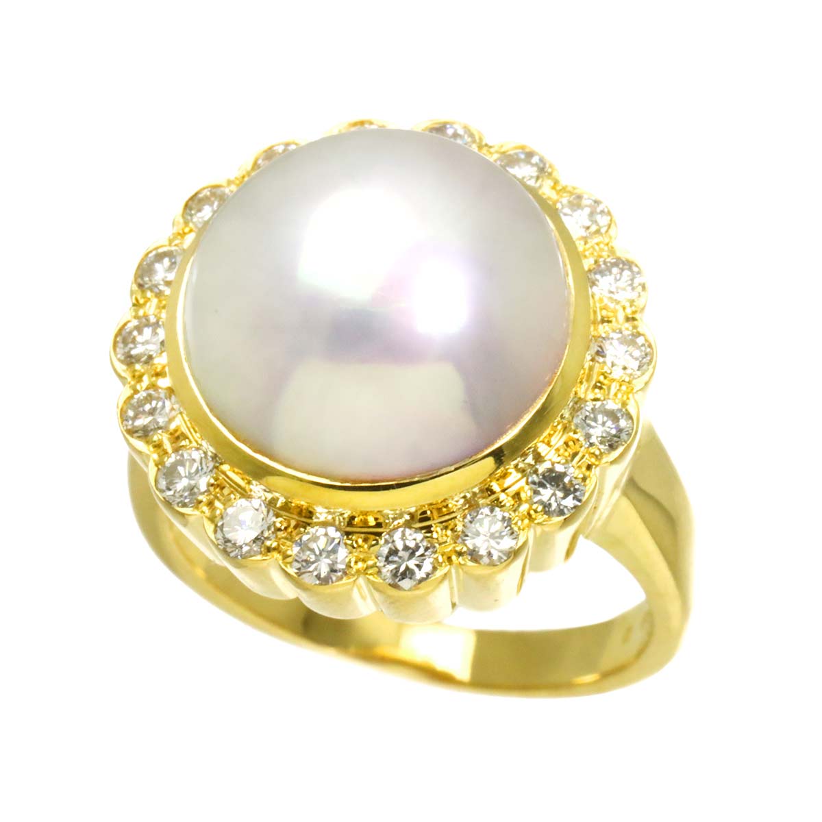 Mabe Pearl 12.6mm Diamond 0.60ct Ring 18K YG 750 Size6(US)