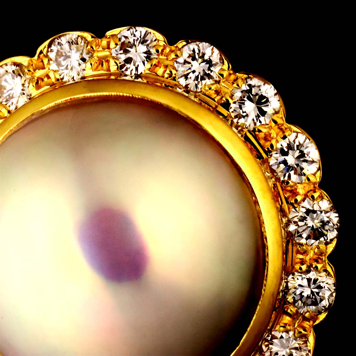 Mabe Pearl 12.6mm Diamond 0.60ct Ring 18K YG 750 Size6(US)