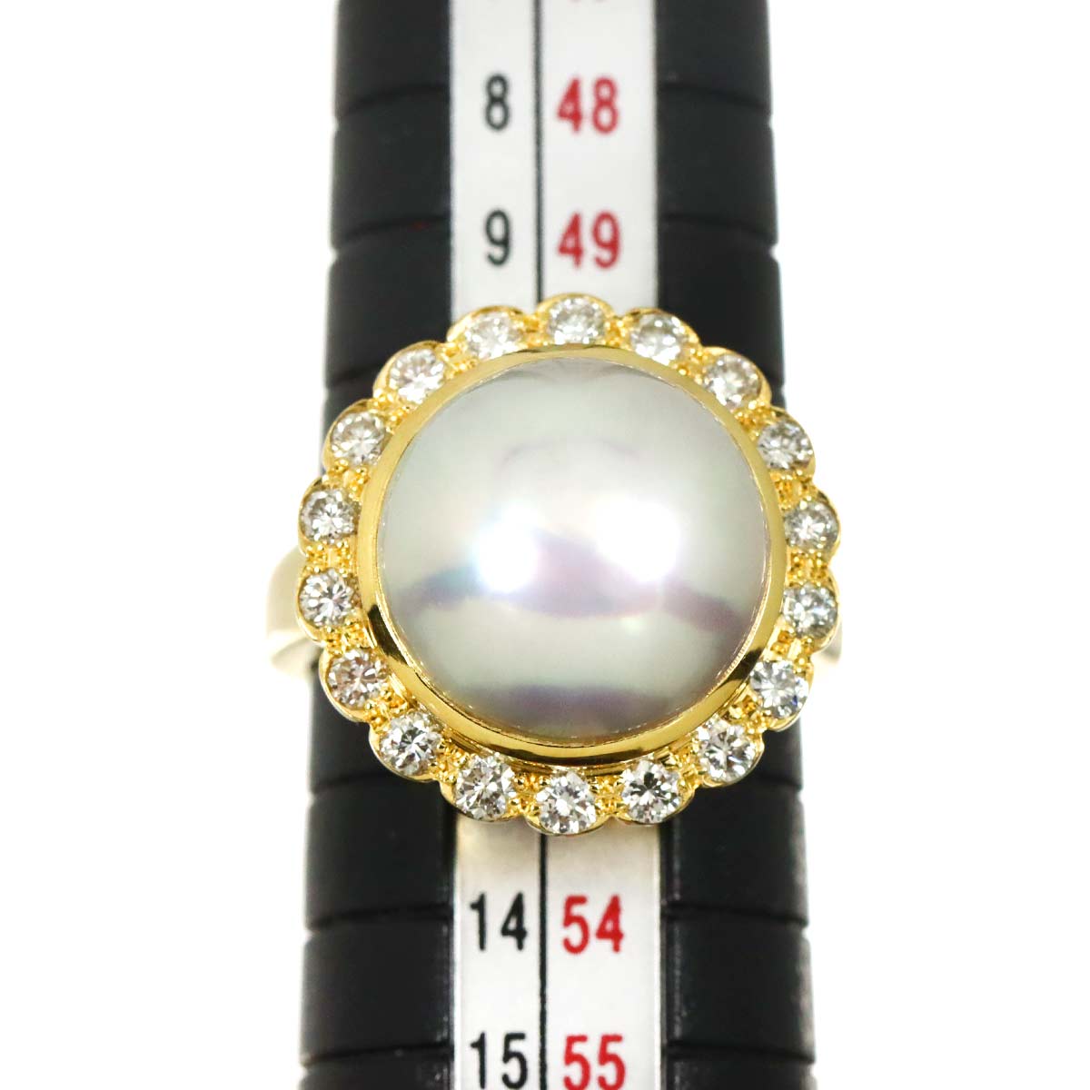 Mabe Pearl 12.6mm Diamond 0.60ct Ring 18K YG 750 Size6(US)