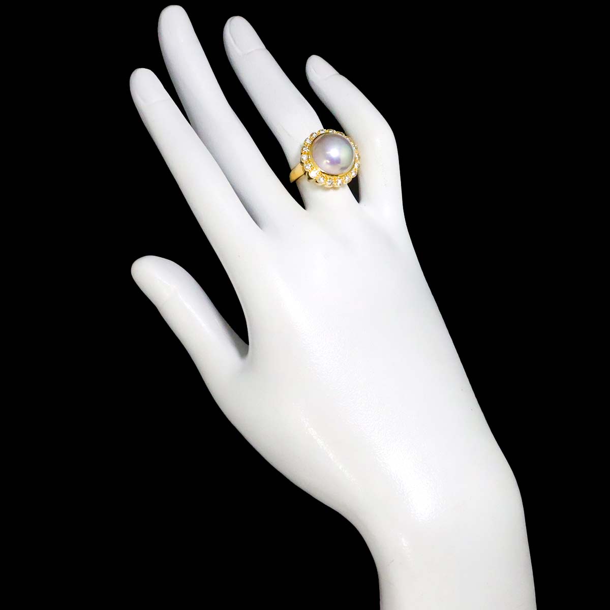 Mabe Pearl 12.6mm Diamond 0.60ct Ring 18K YG 750 Size6(US)