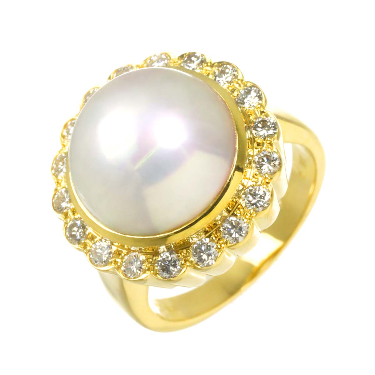 Mabe Pearl 12.6mm Diamond 0.60ct Ring 18K YG 750 Size6(US)
