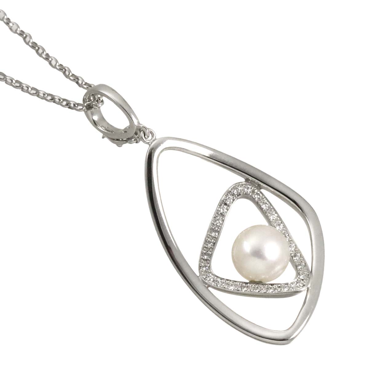 Akoya Pearl 7.8mm Diamond Necklace 18K WG 750