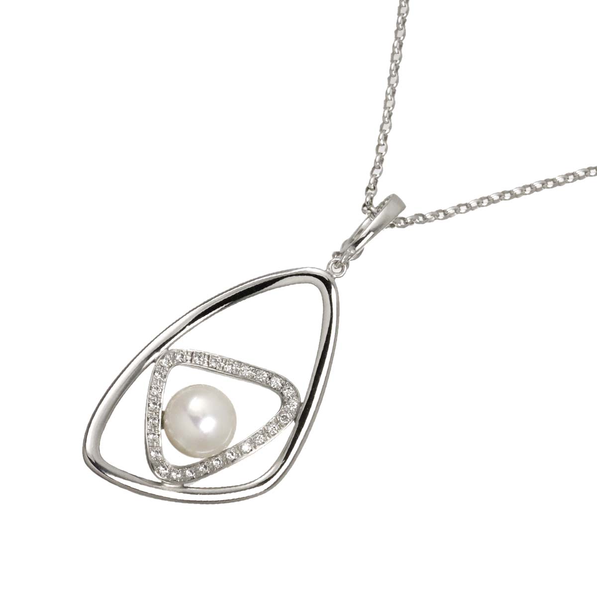 Akoya Pearl 7.8mm Diamond Necklace 18K WG 750