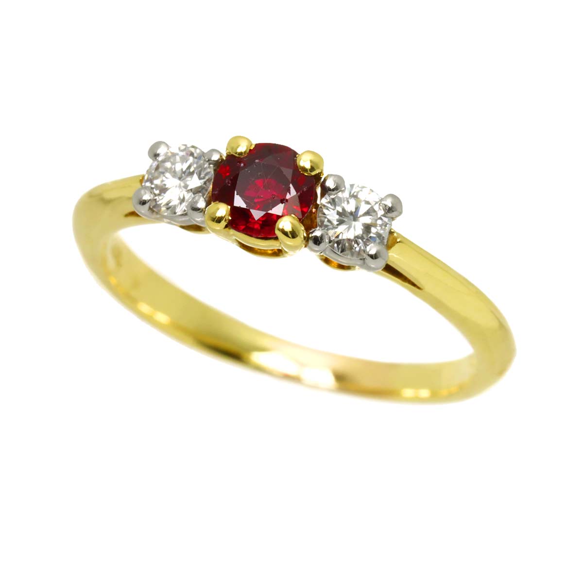 Diamond Ruby Ring 18K YG 750 Pt size5.5-5.75(US)