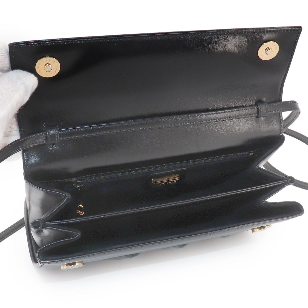 Double G Shoulder Bag Leather Black Vintage