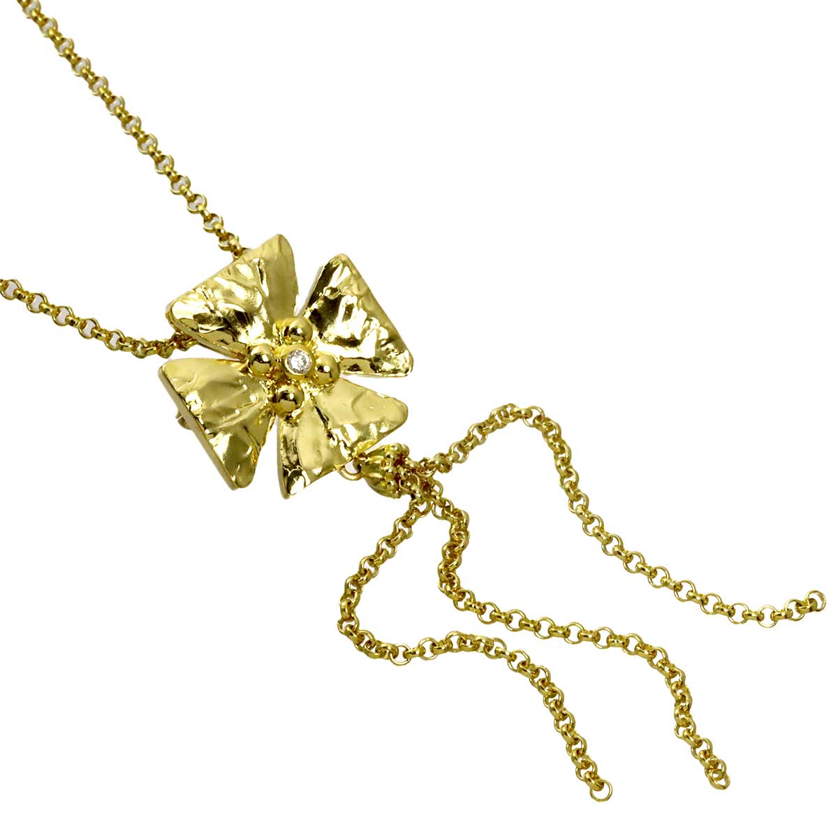 Diamond 0.05ct Flower Necklace 18K K18 YG 750