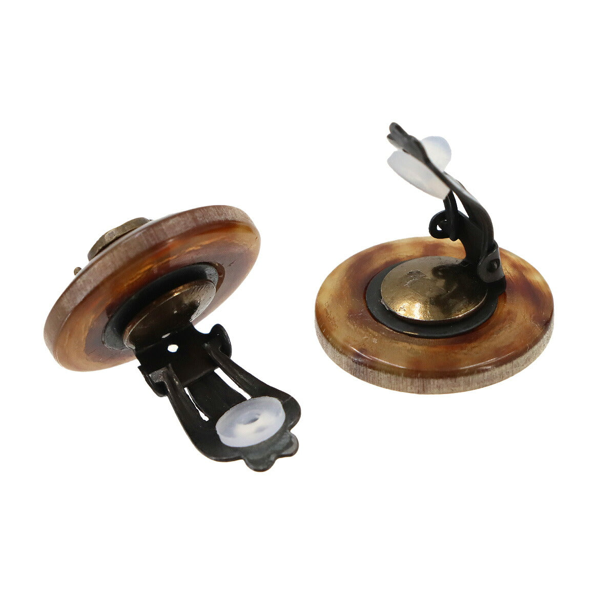 Sellier Earrings Buffalo Horn Brown Accessory Clip Vintage