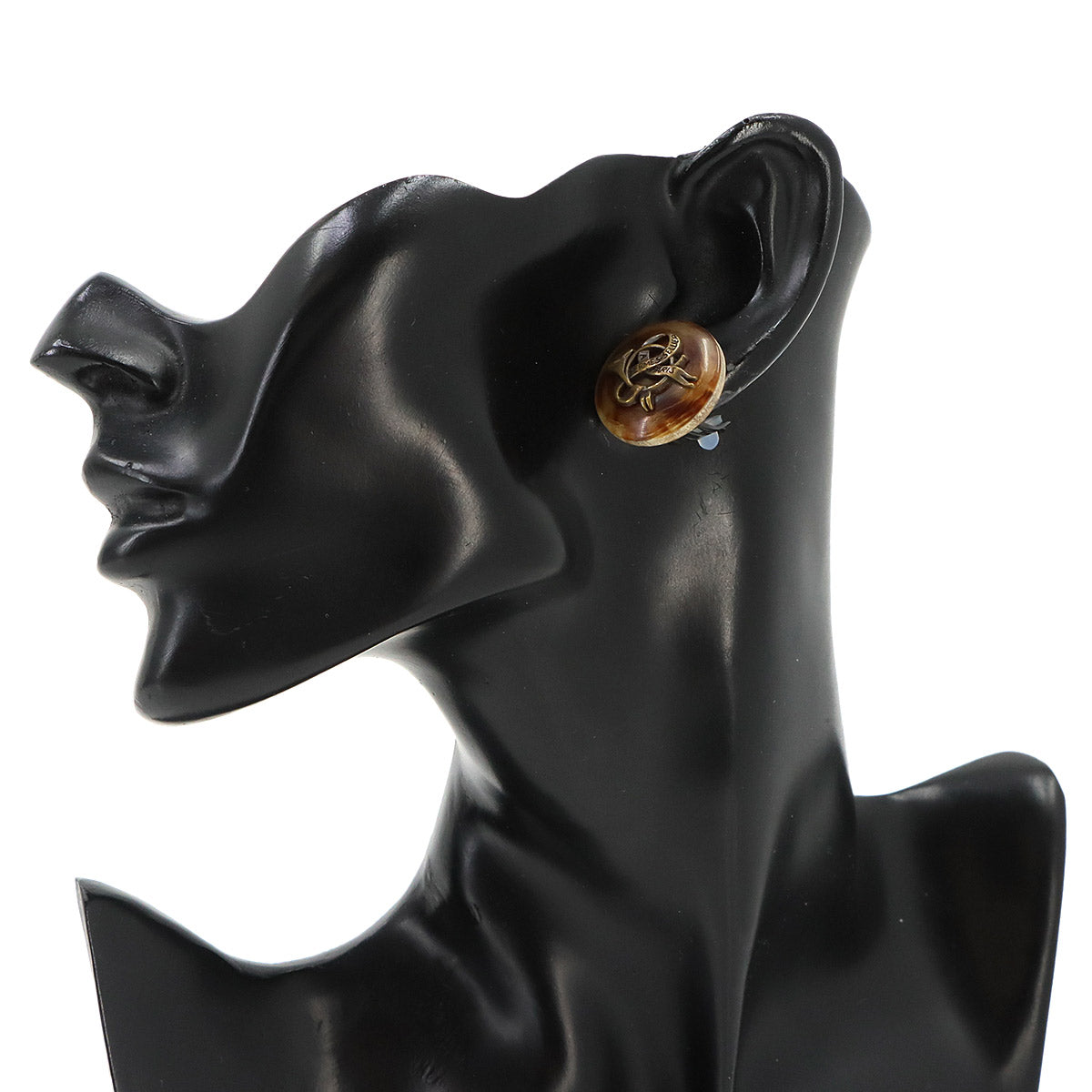 Sellier Earrings Buffalo Horn Brown Accessory Clip Vintage