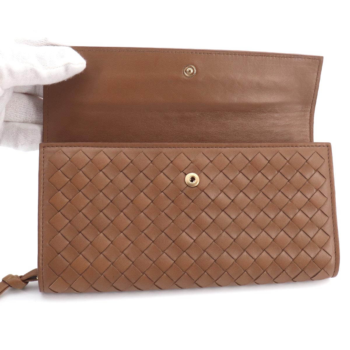 Intrecciato Long Wallet Leather Brown 120703
