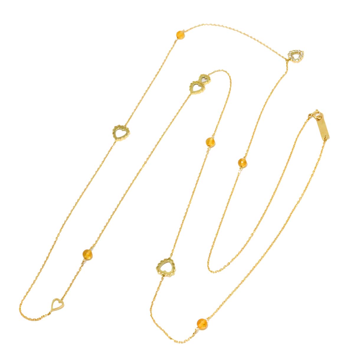 Citrine Diamond Heart Long Necklace 18K YG 750