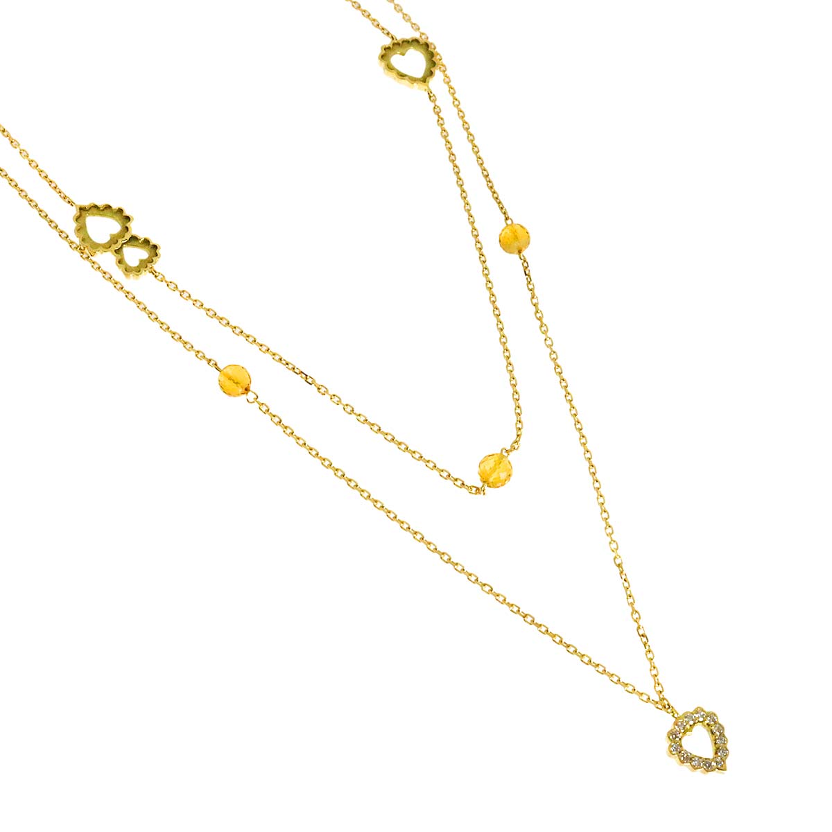 Citrine Diamond Heart Long Necklace 18K YG 750