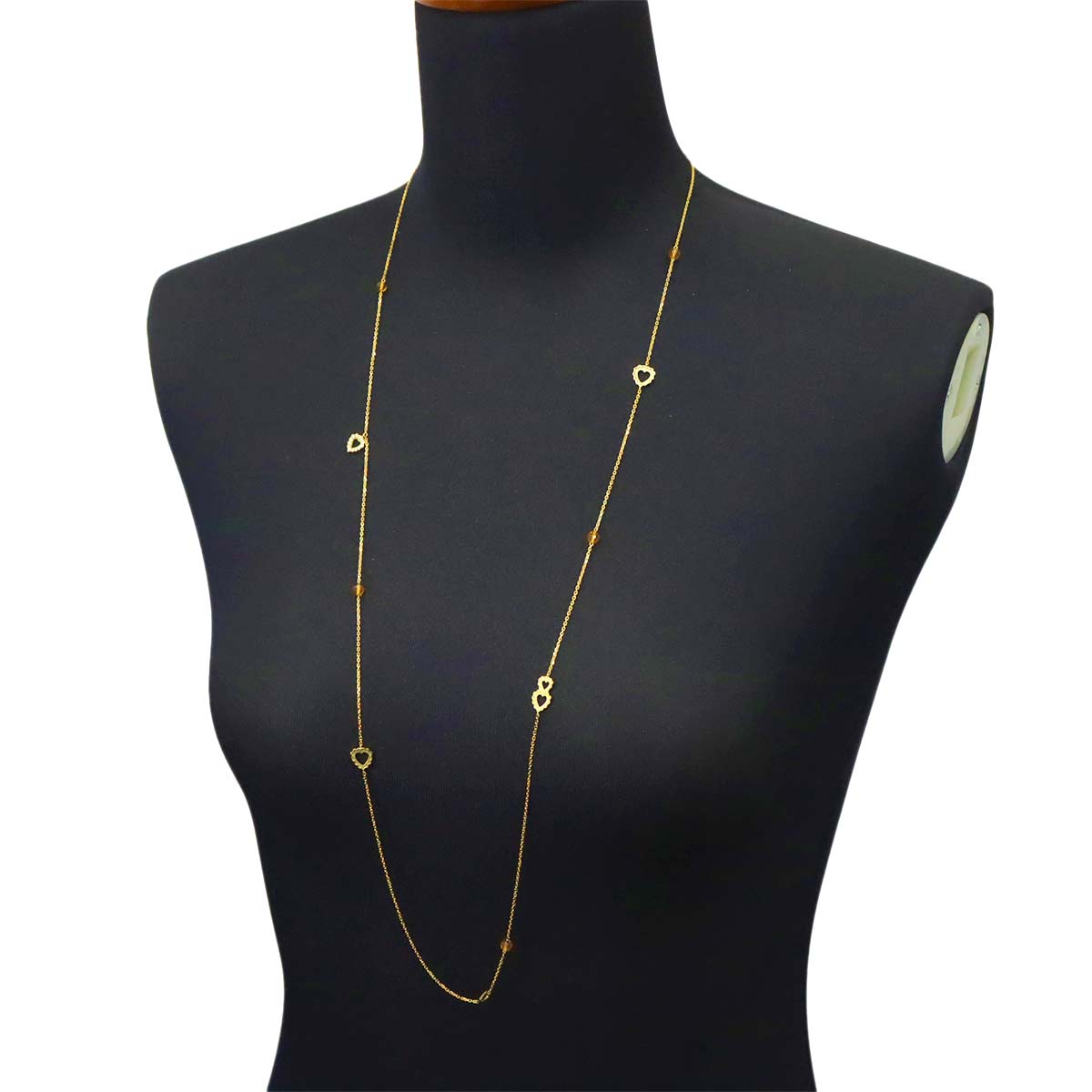 Citrine Diamond Heart Long Necklace 18K YG 750