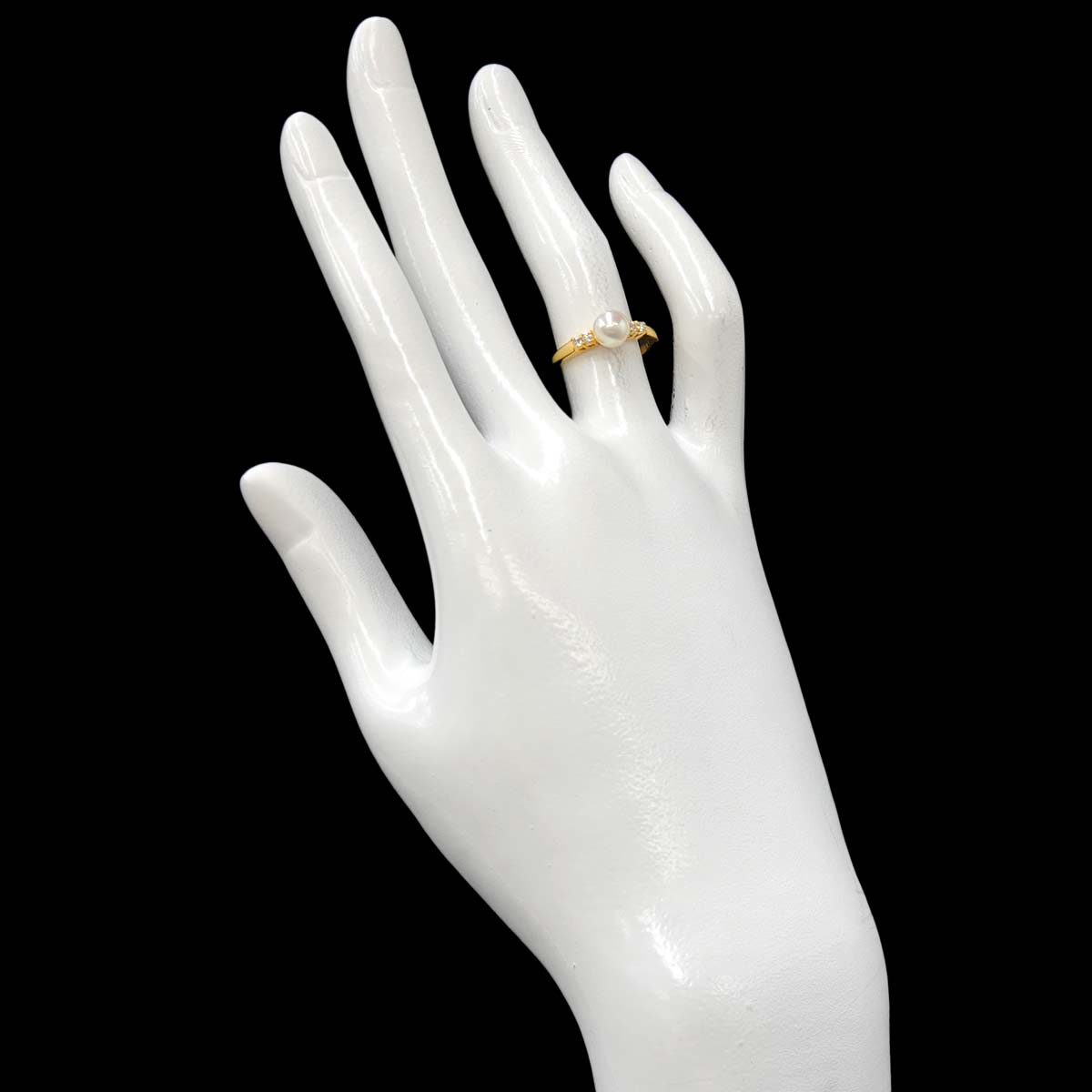 Akoya Pearl 5.9mm Diamond Ring 18K YG 750 size4.5(US)