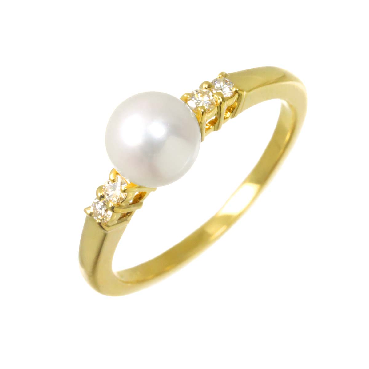 Akoya Pearl 5.9mm Diamond Ring 18K YG 750 size4.5(US)