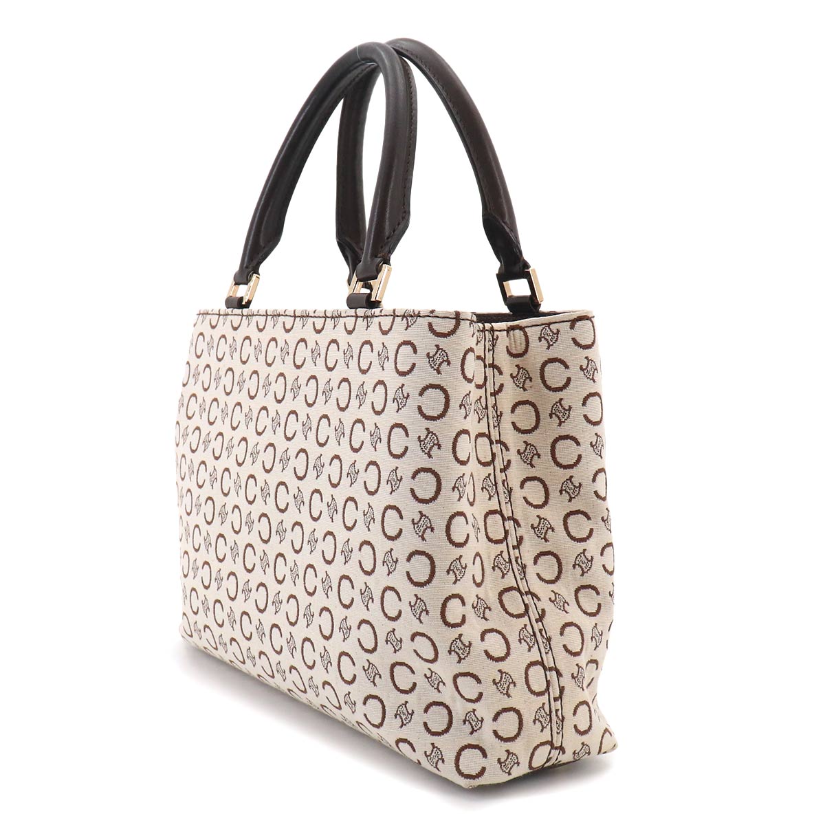 C Macadam Hand Bag Canvas Leather Beige Brown Purse