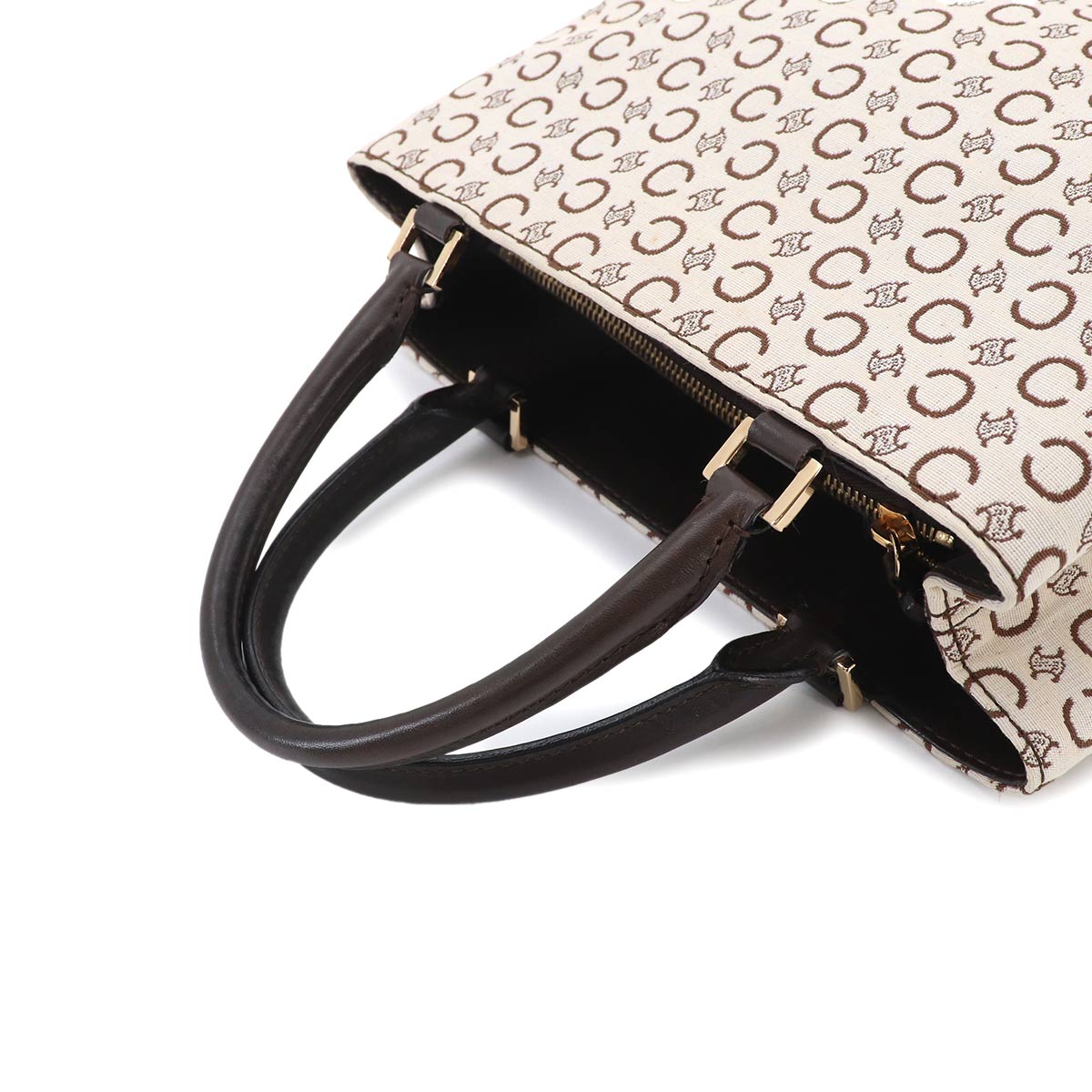 C Macadam Hand Bag Canvas Leather Beige Brown Purse